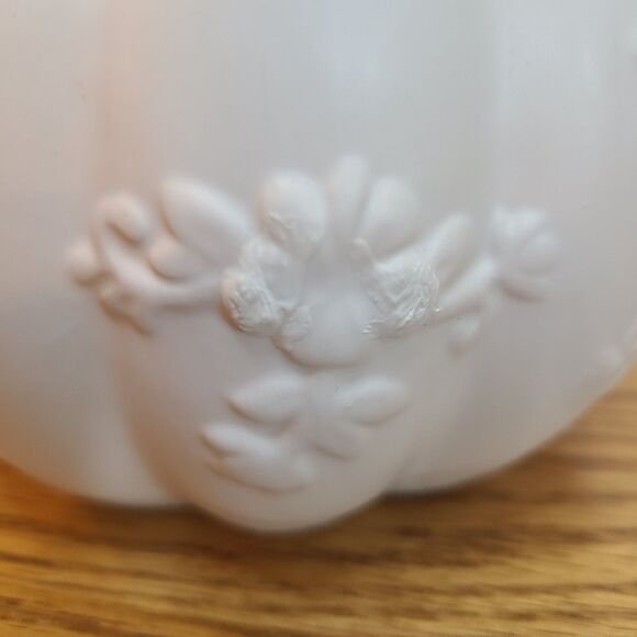 White Ceramic Harvest Pumpkin Container With Lid From 1-800-Flowers Arrangement - Picture 4 of 10